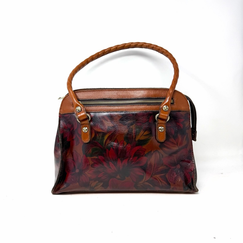 Patricia Nash Calvi Satchel Bag English Rustic Mums Leather Floral Square Brown